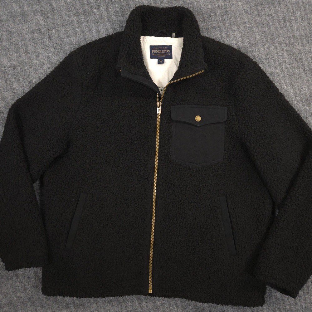 Pendleton River Rock Jacket Mens XL Black Pile‎ Sherpa Fleece Full Zip Outdoor